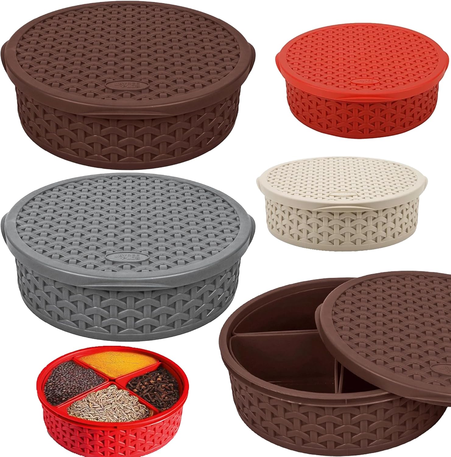 Plastic Masala Dabba, Indian Spice Box with 4 Compartments