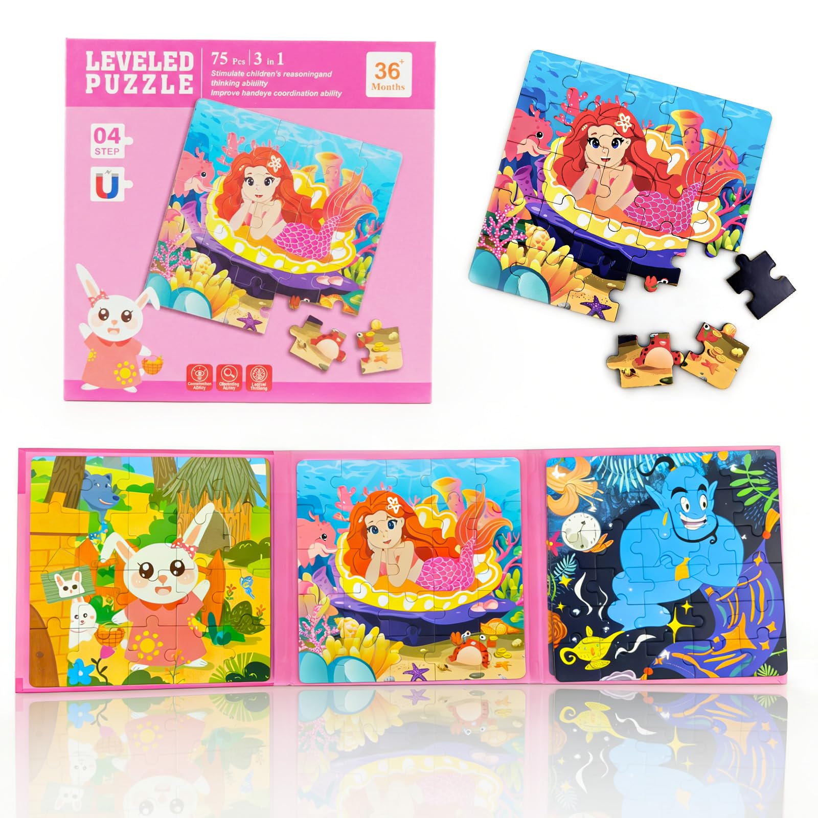 Mermaid Magnetic Puzzles Toys for 3 4 5 6 Year Old Girls: Plane Car Travel Games for Kids Age 3-6 Toddlers Children Birthday Presents Learning Activities Fairy Jigsaw Puzzles Toy Gift for Girl Kid