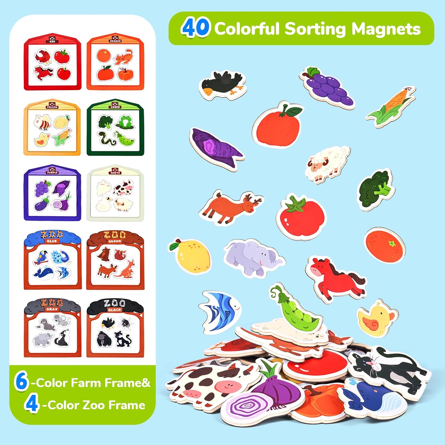 JoyCat Mystery Alphabet Box for Kids 52 PCS Letters Sorting Matching Game Activities +Color Sorting Sensory Toys, 10-Piece Wooden Magnetic Color Set for Toddlers
