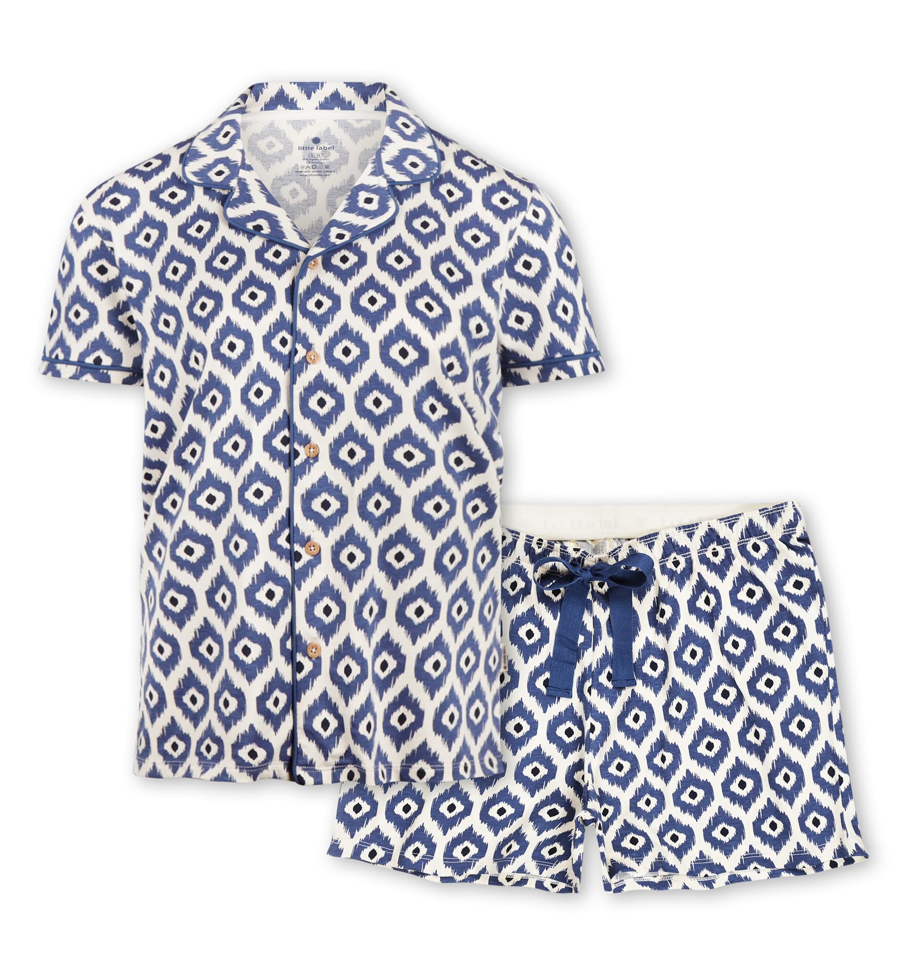 little label - Schlafanzug Damen - Shortama mit Knöpfen - Sommer Pyjama Damen Kurz Größen XS bis XL - Bio-Baumwolle