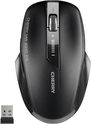 CHERRY MW 2310 2.0, Mouse Wireless a 6 Tasti, 2,4 GHz RF con Portata di 10 m, Sensore Ottico e Interruttore DPI, Ricevitore USB Nano, Ambidestro, Nero