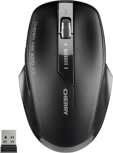 CHERRY MW 2310 2.0, Mouse Wireless a 6 Tasti, 2,4 GHz RF con Portata di 10 m, Sensore Ottico e Interruttore DPI, Ricevitore USB Nano, Ambidestro, Nero