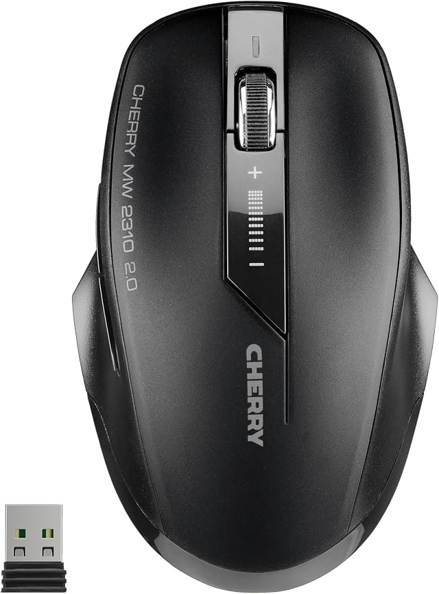 CHERRY MW 2310 2.0, Mouse Wireless a 6 Tasti, 2,4 GHz RF con Portata di 10 m, Sensore Ottico e Interruttore DPI, Ricevitore USB Nano, Ambidestro, Nero