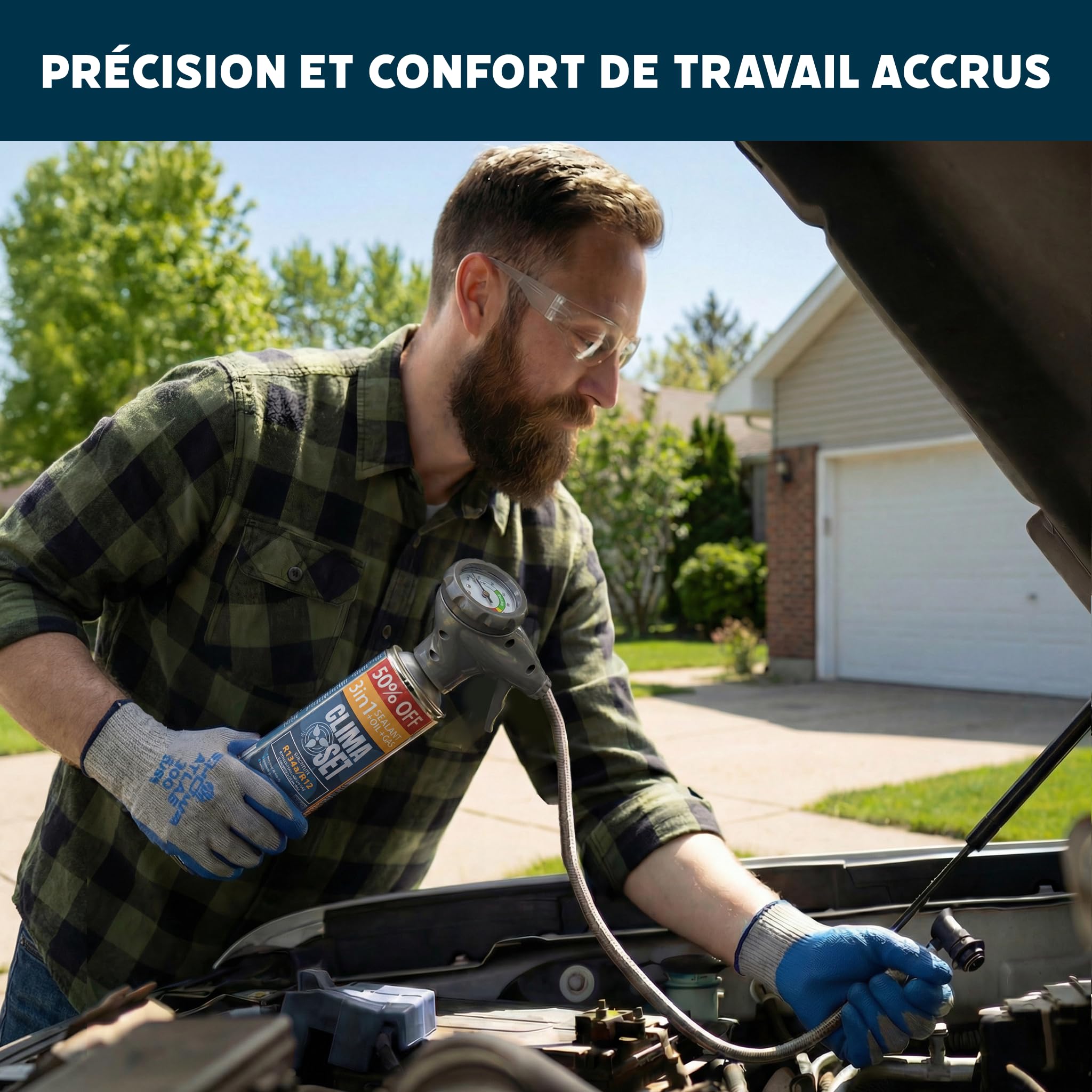 5-en-1 : Réfrigérant R134a + Flexible, 2 x 235 G pour Climatisation Automobile avec Huile, Additif d'Étanchéité, Colorant UV, Agent Déshydratant – Protège Le Compresseur