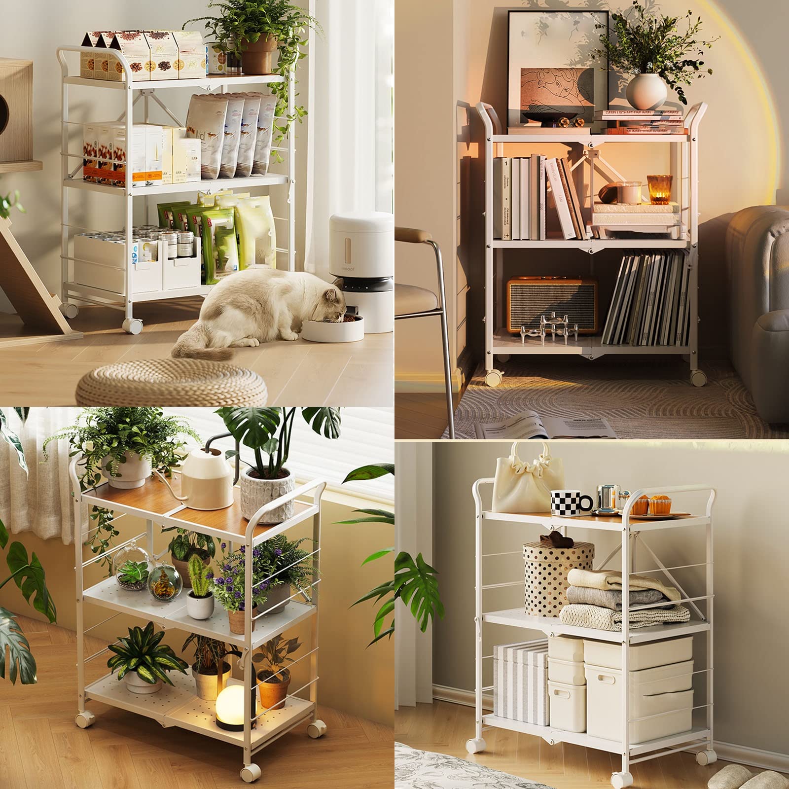 ROFBIHG Carrito Auxiliar con Ruedas, Carro Utilitario con Ruedas De 3 Niveles, 83x63x36cm, Blanco, Rueda Universal Silenciosa, Plegable, Se Pueden Colocar Bebidas, Cosméticos, Bocadillos
