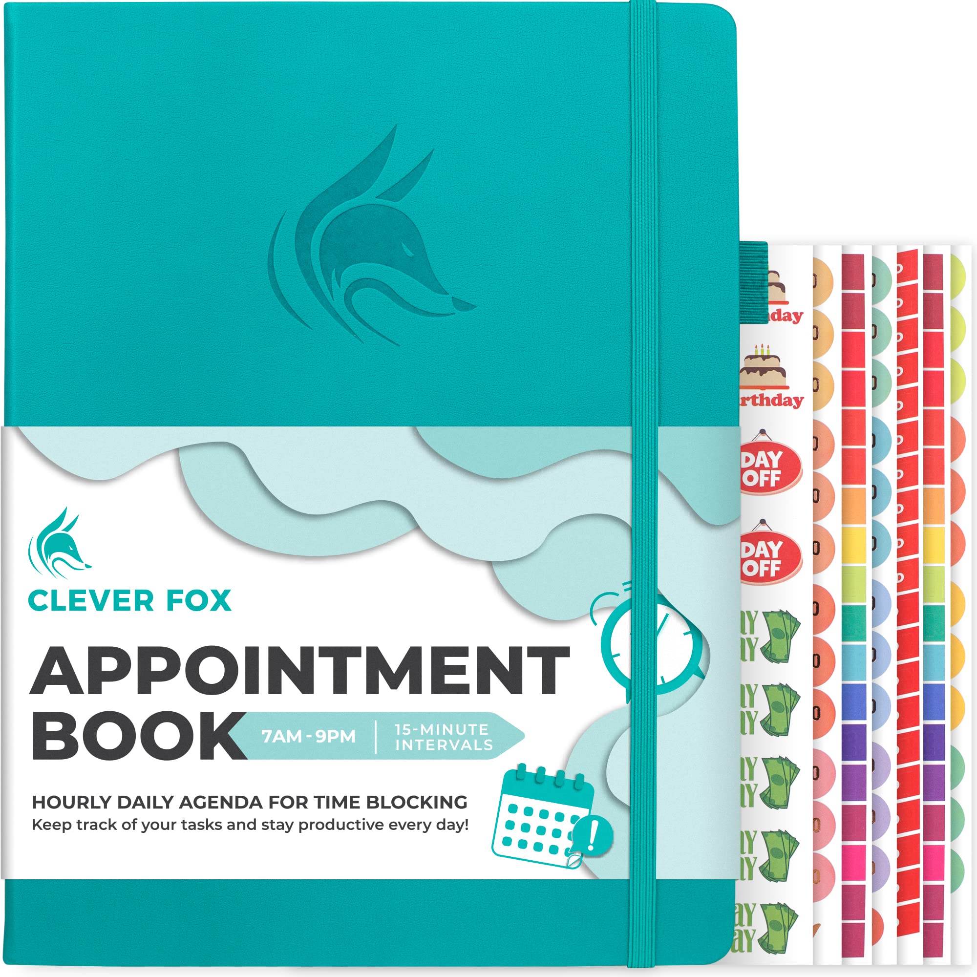 Clever FoxAppointment Book – Hourly Schedule Planner with 15-Minute Increments – Time Box Planner for Daily Work & To-Dos – Weekly & Monthly Spreads, Undated, Hardcover, A4 size, (Turquoise)The Forest Stewardship Council