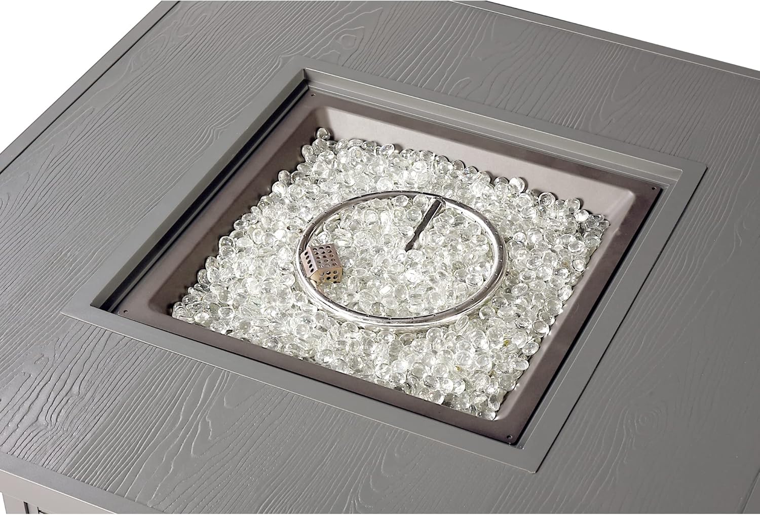 Square 42 in. x 42 in. Aluminum Propane Fire Pit Table with Glass Beads, Two Covers, Lid, 57,000 BTUs in Grey Finish