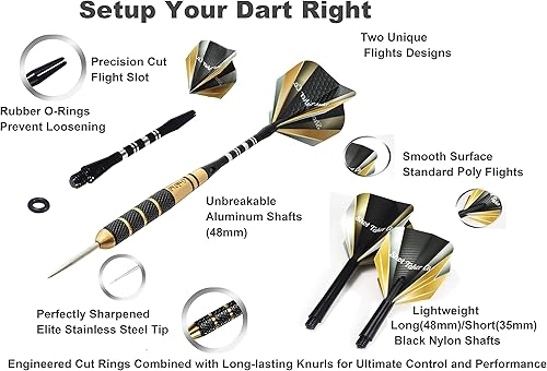 Miniatura 3 de Juego de 6 dardos de punta de acero Dardos profesionales para diana incluye barriles + ejes de plásticoaluminio + juntas tóricas + vuelos +