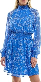 Long Sleeve Floral Dress with High Neck, Back Button, Cuffed Sleeves - Buy now