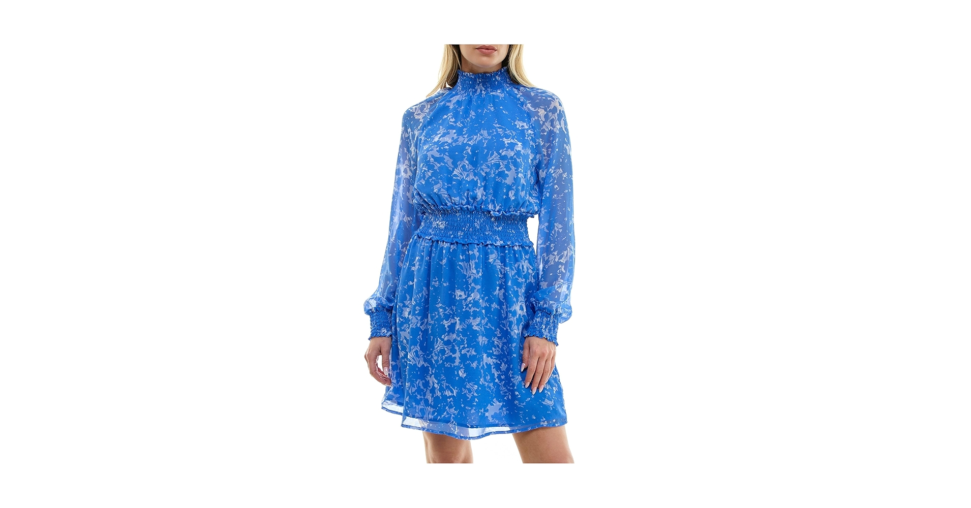 Eve くじ Under Blue june & hudson Blue Floral Long Sleeve Smocked Waist Dress