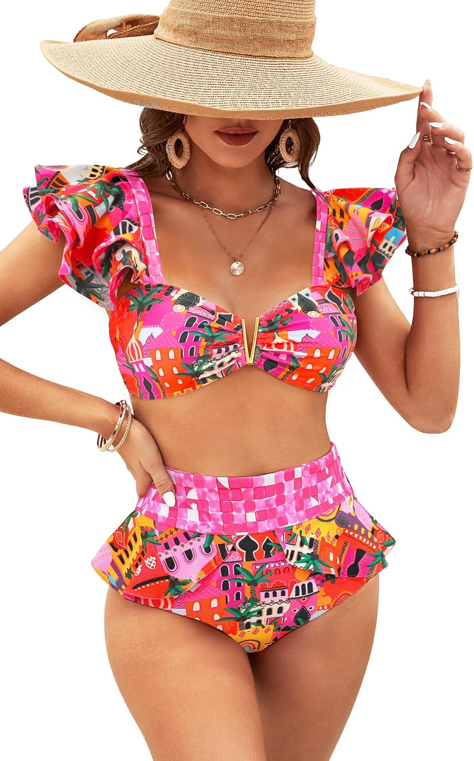 Ubuy High Waisted Swimsuit With Ruffle Top SPORLIKE Women High