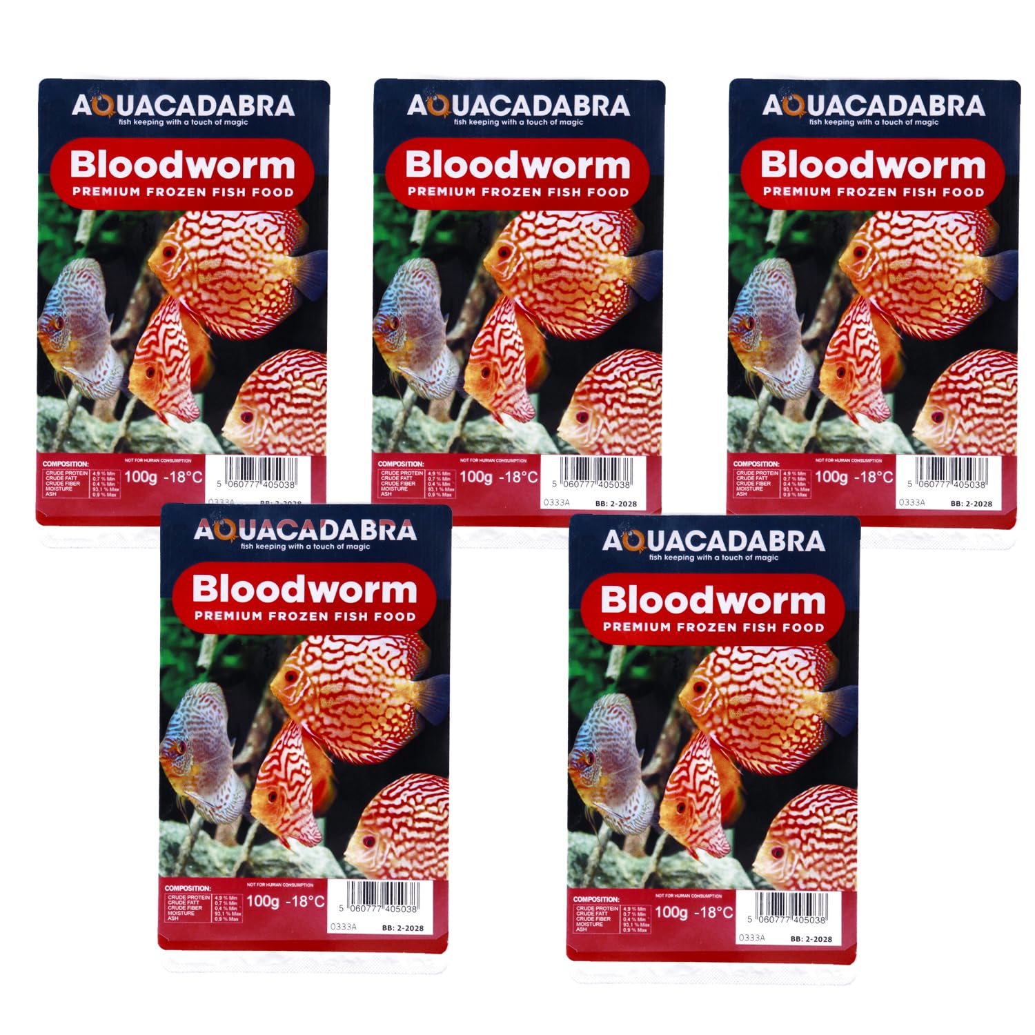 Aquacadabra Frozen Bloodworm Fish Food – 100% Natural Frozen Bloodworms for Tropical & Freshwater Fish – High Protein Aquarium Fish Food pack of 5