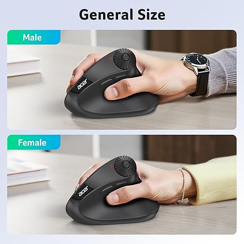 Miniatura 9 de acer Ratón ergonómico inalámbrico con rueda de desplazamiento lateral, mouse Bluetooth para portátil (BT5.2+2.4GHz), mouse vertical de computadora