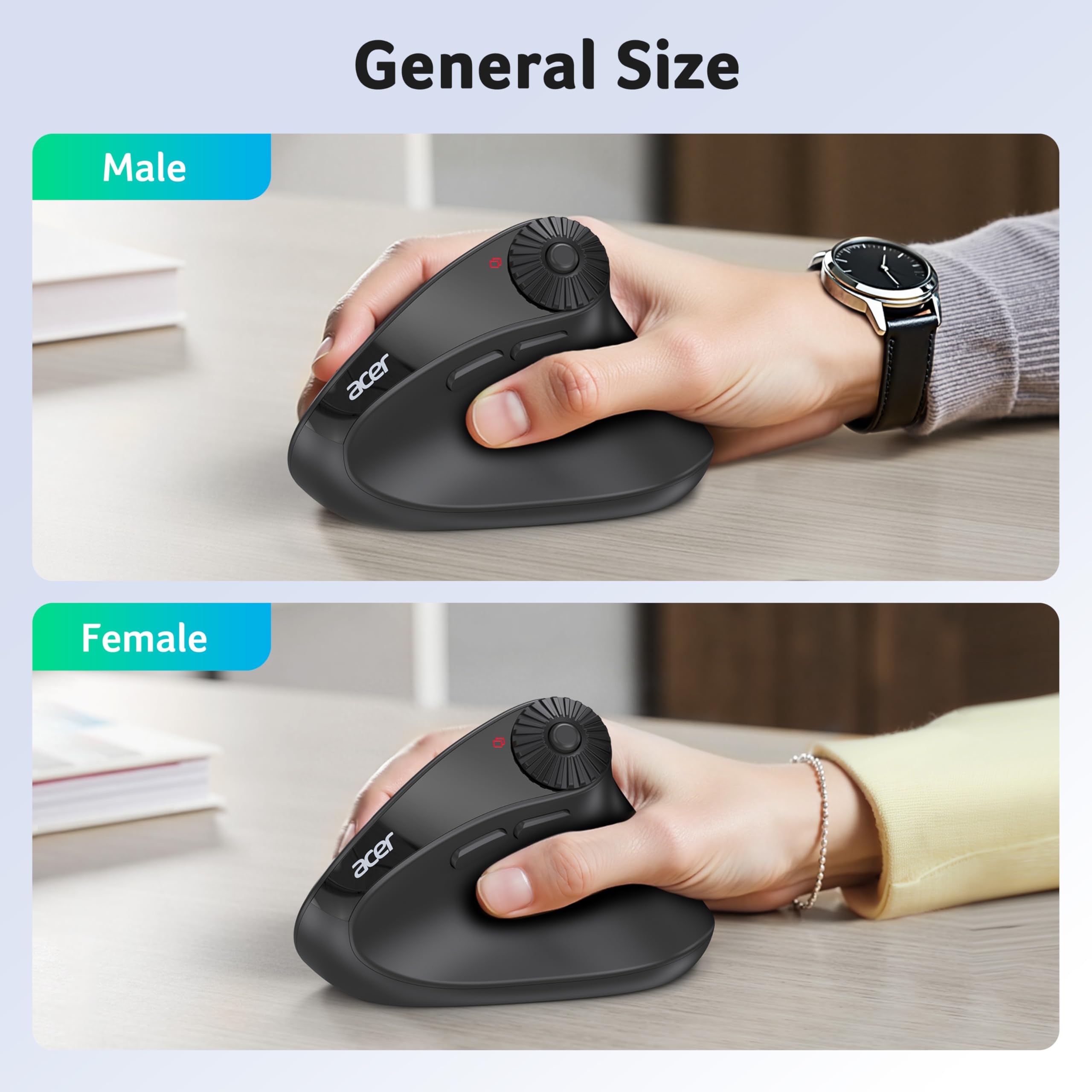 acer Ergonomic Mouse Wireless with Side Scroll Wheel, Bluetooth Mouse for Laptop(BT5.2+2.4GHz), Office Vertical Computer Mice, Small to Medium Sized Hands Ergo Mice, 8 Buttons for PC and Desktop — view 9