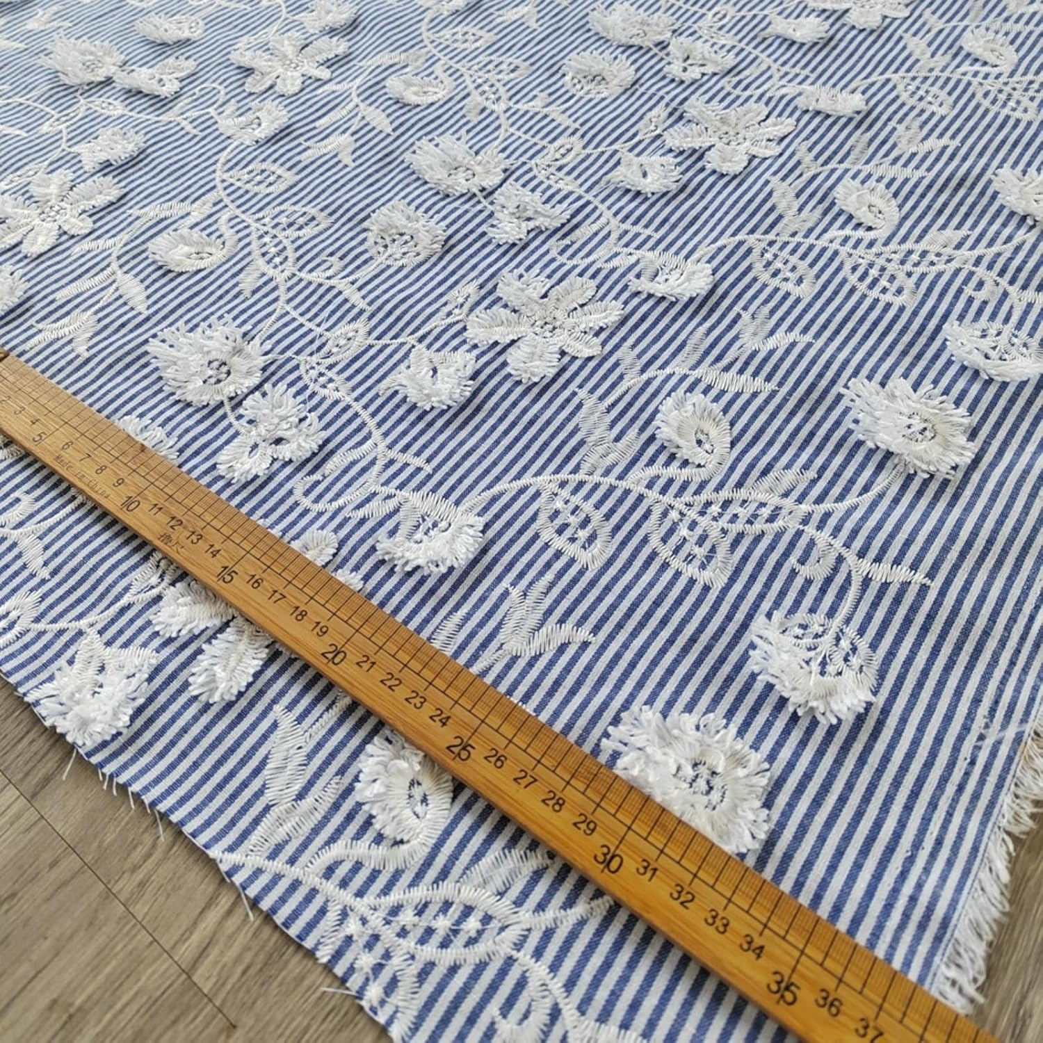 Stripe Embroidery Fabric by The Yard, Floral Embroidered Broderie Anglaise for Apparel,Blouse,Dress,Handmade Accessories (EG-1812005)