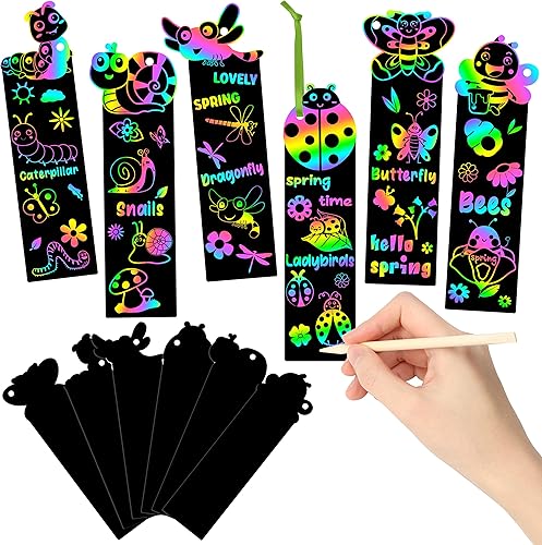 Juego de 60 marcadores de insectos y arañazos para niños, para primavera, verano, insectos, arte mágico, kit de manualidades de color con abejas,