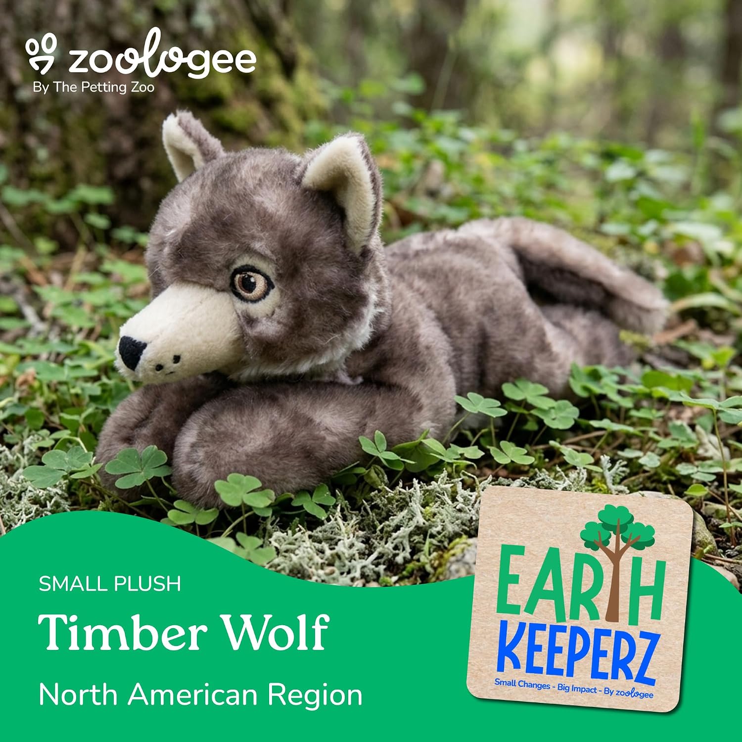 The Petting Zoo Timber Wolf Stuffed Animal Plushie, Gifts for Kids, Earth Keeperz Wildlife Animals, Zoologee Brown Timber Wolf Plush Toy, 10 inches
