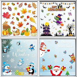 160PCS Fall Halloween Thanksgiving Window Clings Christmas Winter Ghost ...