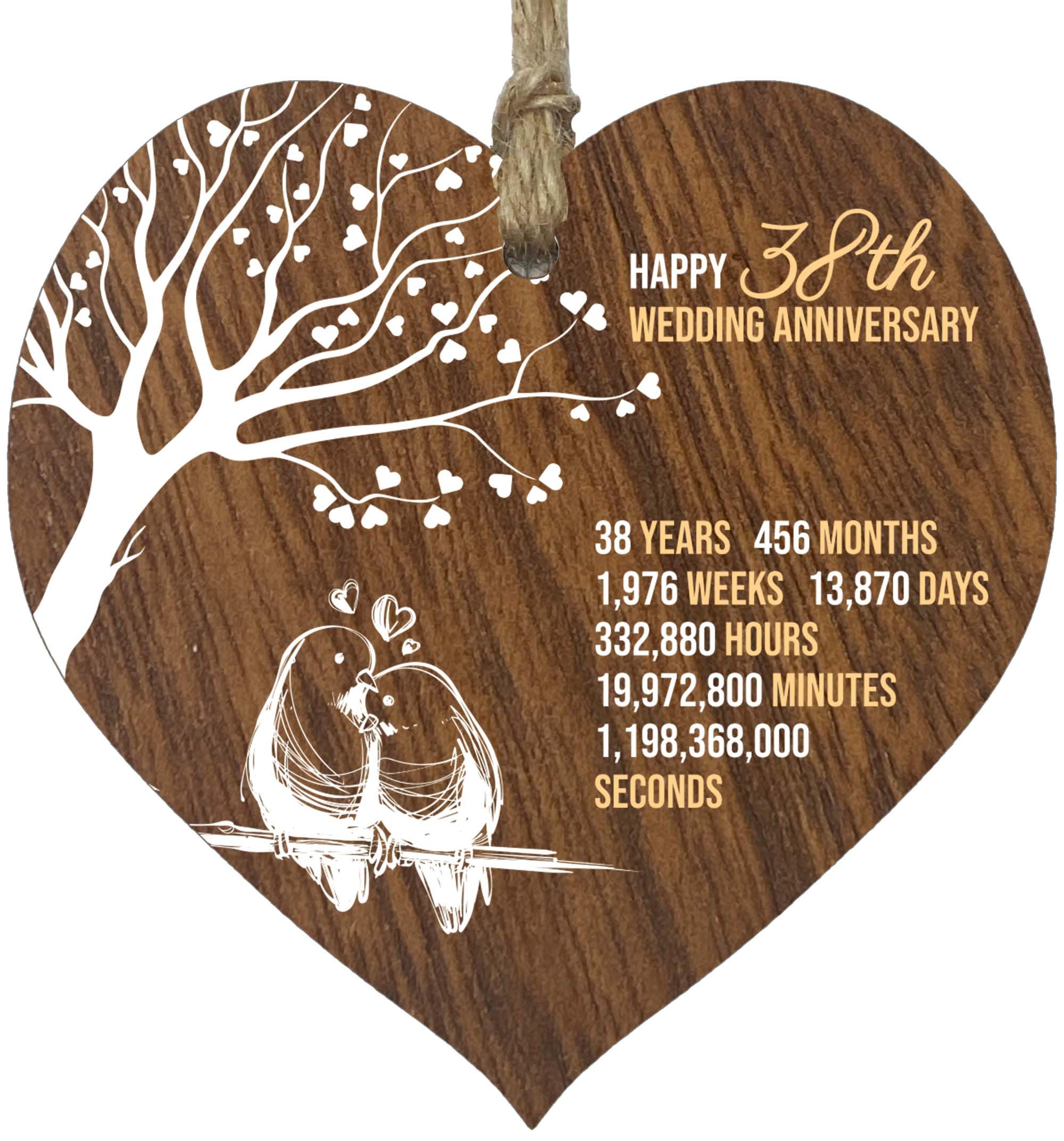 Stuff4 Girls 38Th Wedding Anniversary Wooden Heart Plaque, Dark Wood Sign Keepsake, Celebrate Anniversary Wife Husband Boyfriend Friend, Plaque With Quotes Gifts From The Kids