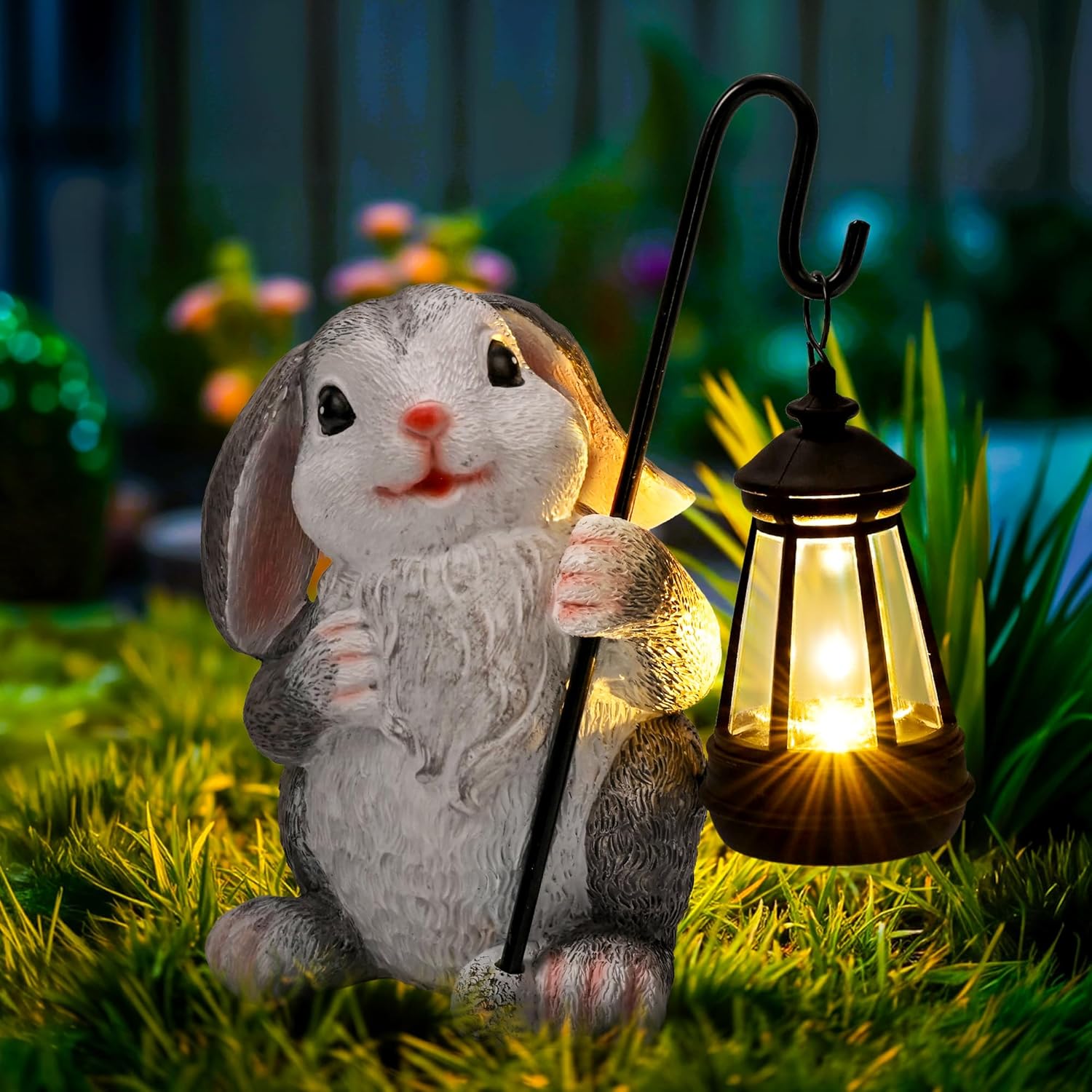 GIGALUMI Estatuas solares de jardín, Regalos para el día de la Madre, Figuras de Conejo, Luces para Exteriores, Patio, decoración de jardín, mamá, para Mujeres, decoración para