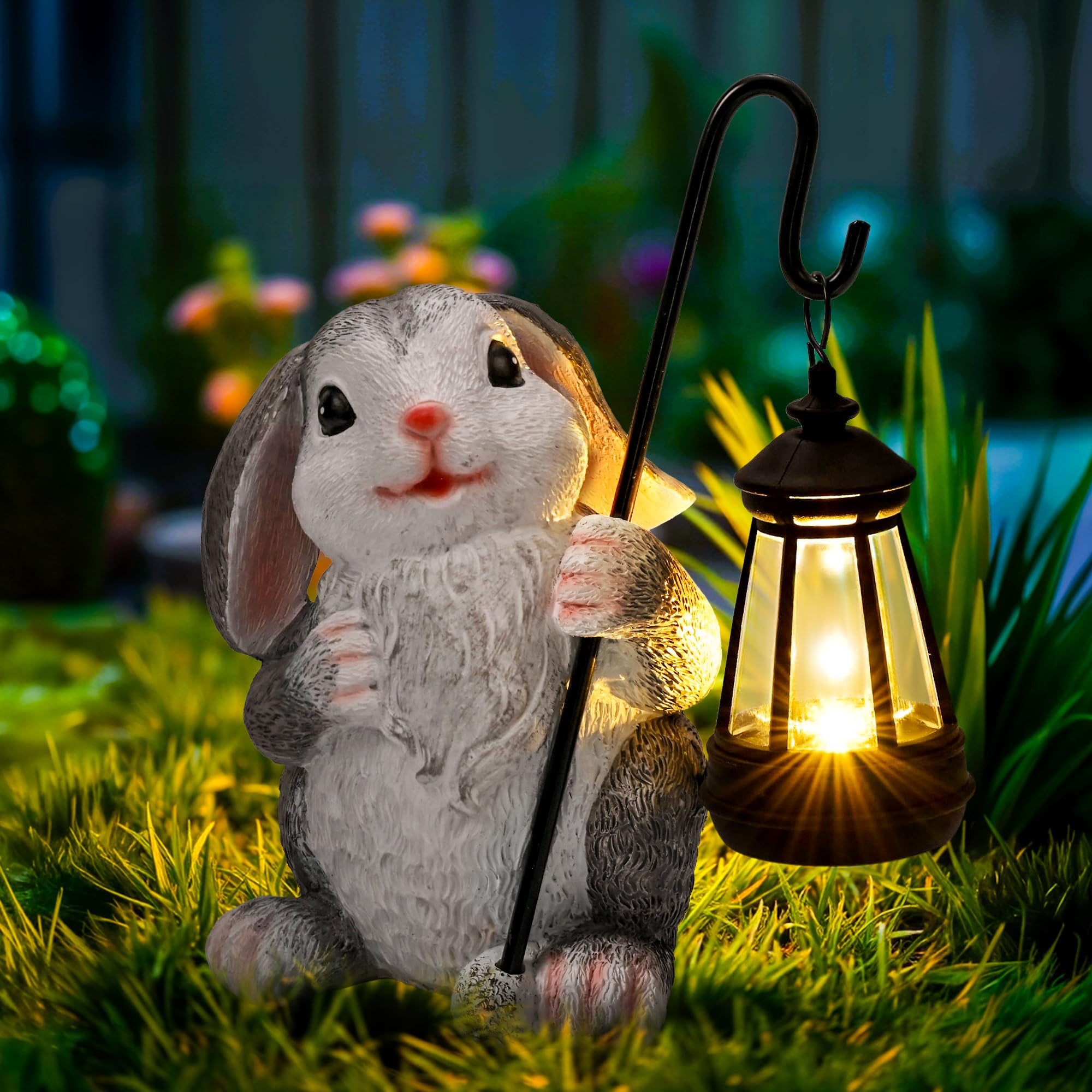 GIGALUMI Solar Garten Statuen Kaninchen Figur Lichter für draußen, Hof, Garten Dekor Einzigartige Geschenke für Mama, Geburtstagsgeschenke für Frauen, Dekoration für Patio