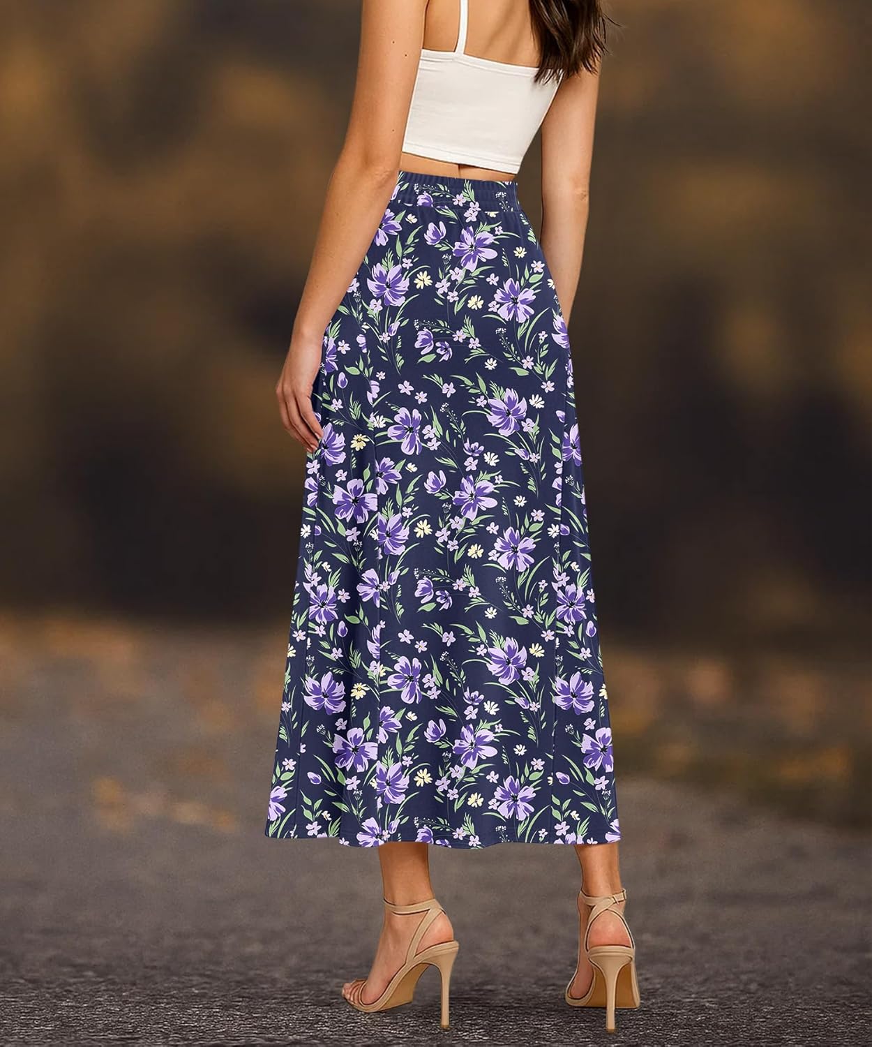 Long Skirts for Women Flowy Elastic High Waist Midi A-line Skirt for 2026 Casual Boho Trendy - Image 2