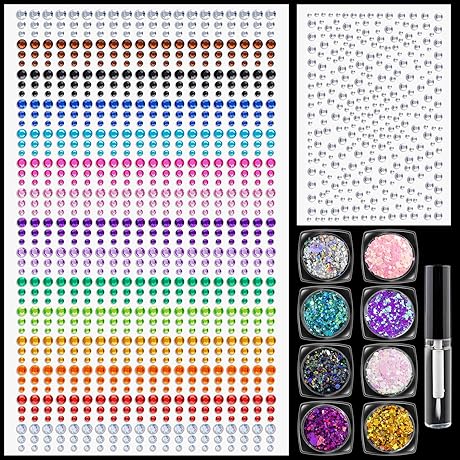 1225 Pcs Rainbow Face Jewels and Glitter Kit for Your Face, Hair, and Body