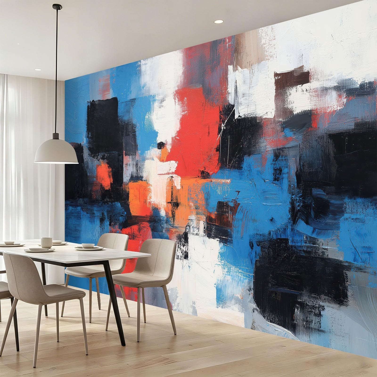 Fototapeta nowoczesna sztuka abstrakcyjna rozpryski tapeta ścienna plakat 350 x 256 cm zdjęcie do sypialni salonu TV ściana loft przemysłowy, niebieski czerwony
