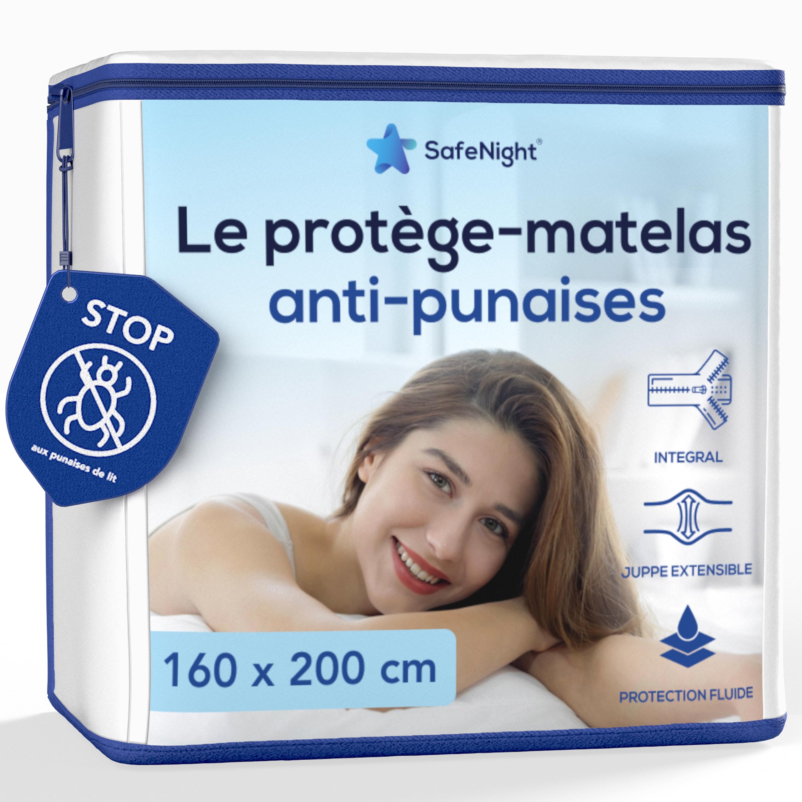 Housse de matelas anti punaises de lit alèse intégrale imperméable 160x200cm