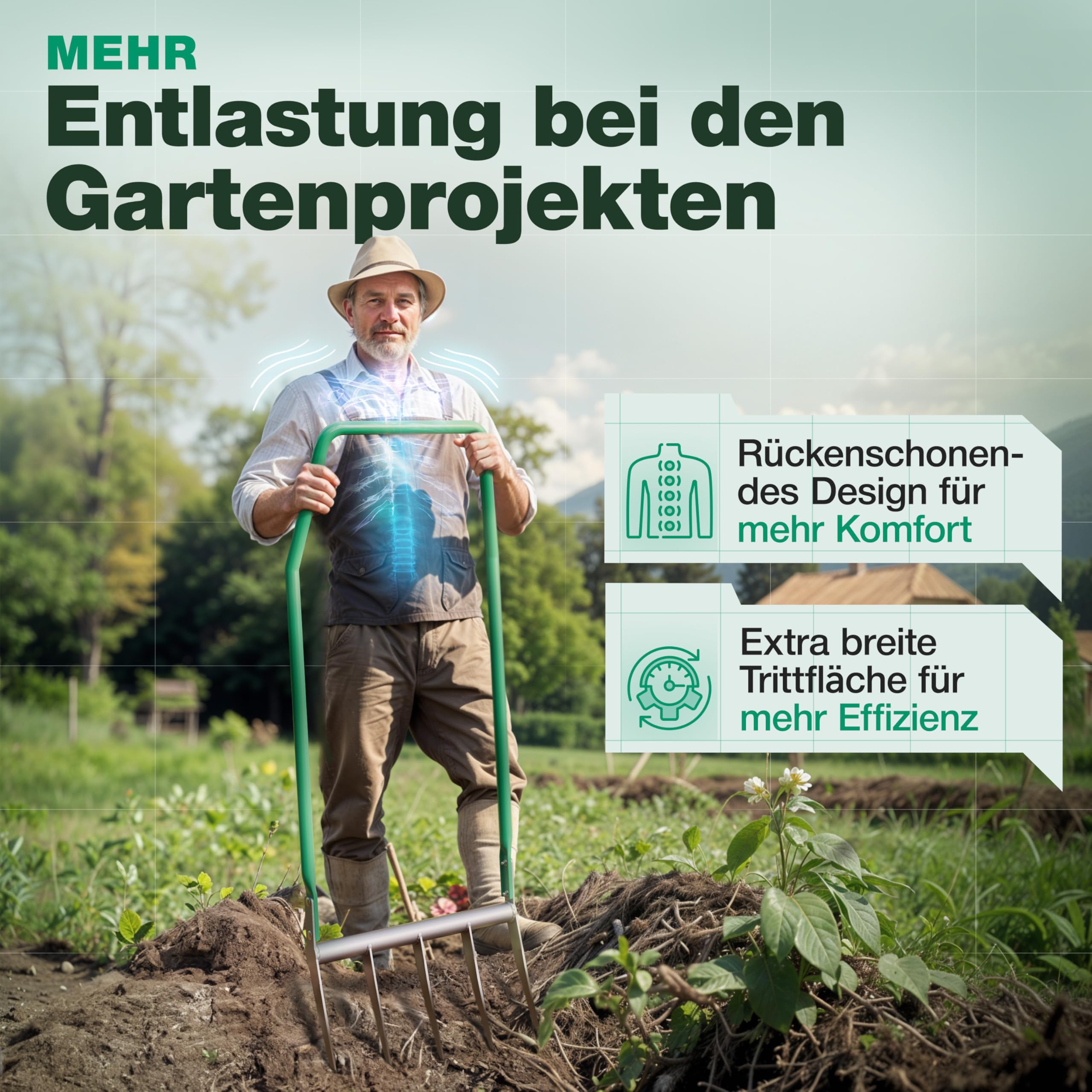 Smabix® Grabegabel mit 5 Zinken, Rückenschonend und extrem robust - Grabgabel/Broadfork für einfache Bodenlockerung und effiziente Gartenarbeit, überlegen gegenüber jeder Spatengabel