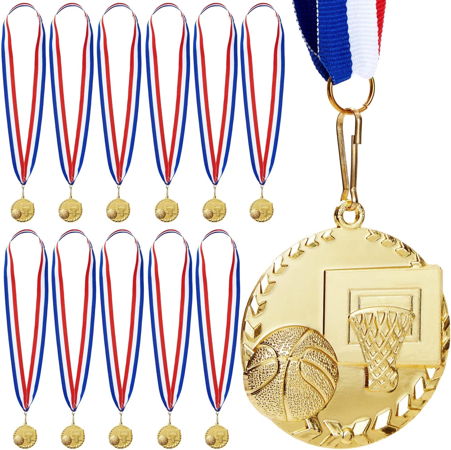 Juvale Gold Basketball Medals - 12-Pack - Winner Medals for Sport Game, Kids, Awards, 2 Inches in Diameter with 31-Inch Ribbon