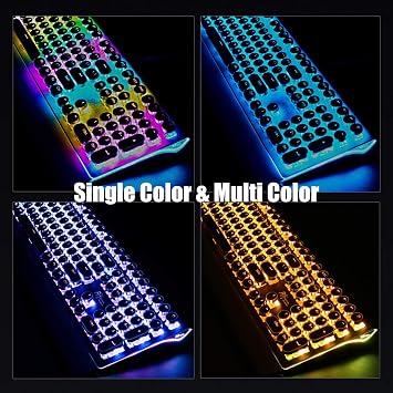 RK ROYAL KLUDGE S108 Typewriter Keyboard, Retro Mechanical Gaming Keyboard Wired 108 Keys with RGB Backlit Sidelight, Detachable Wrist Rest, Round Keycaps Blue Switches - Black