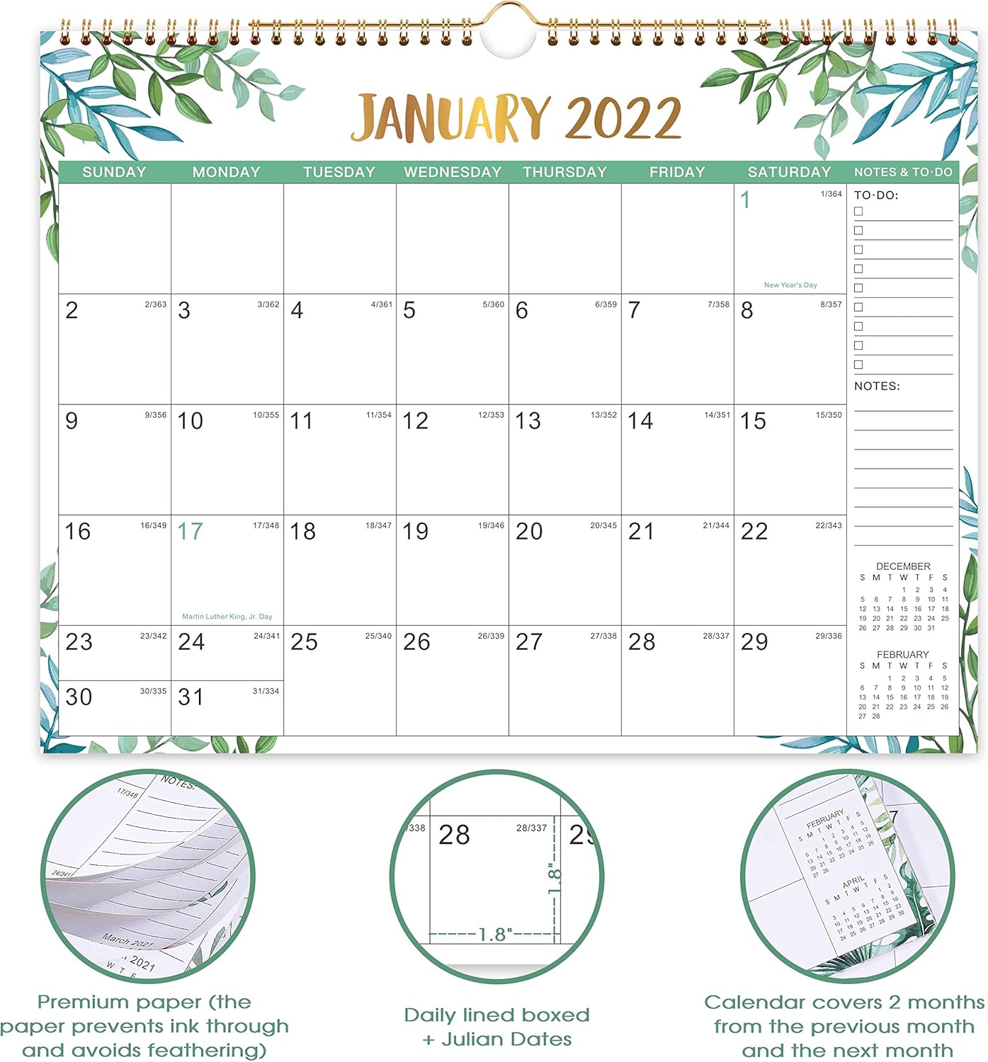 Calendar 2021-2022 - Wall Calendar 2021-2022 from July 2021 to December 2022, 11.5"x 15", Monthly Calendar with Julian Dates, Twin-Wire Binding, Thick Paper Perfect for Organizing : Office Products