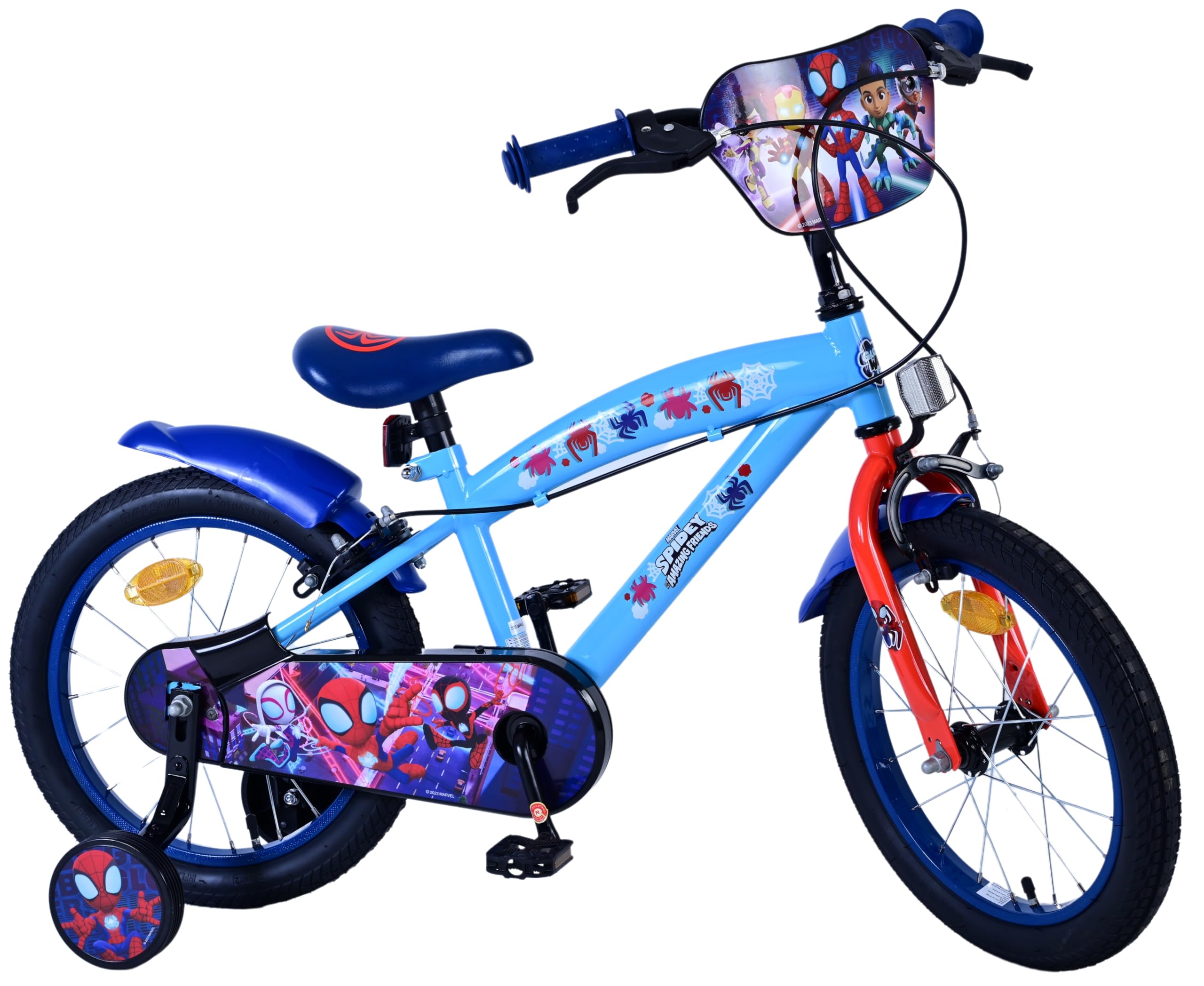 Volare Marvel Spidey And Amazing Friends Kids Bike | Ages 4-6 | 16 Inch Wheel | 2 Handbrakes (Front & Back Wheel), Removable Stabilisers & Pedal Reflectors | Adjustable Saddle | Girls & Boys Gift