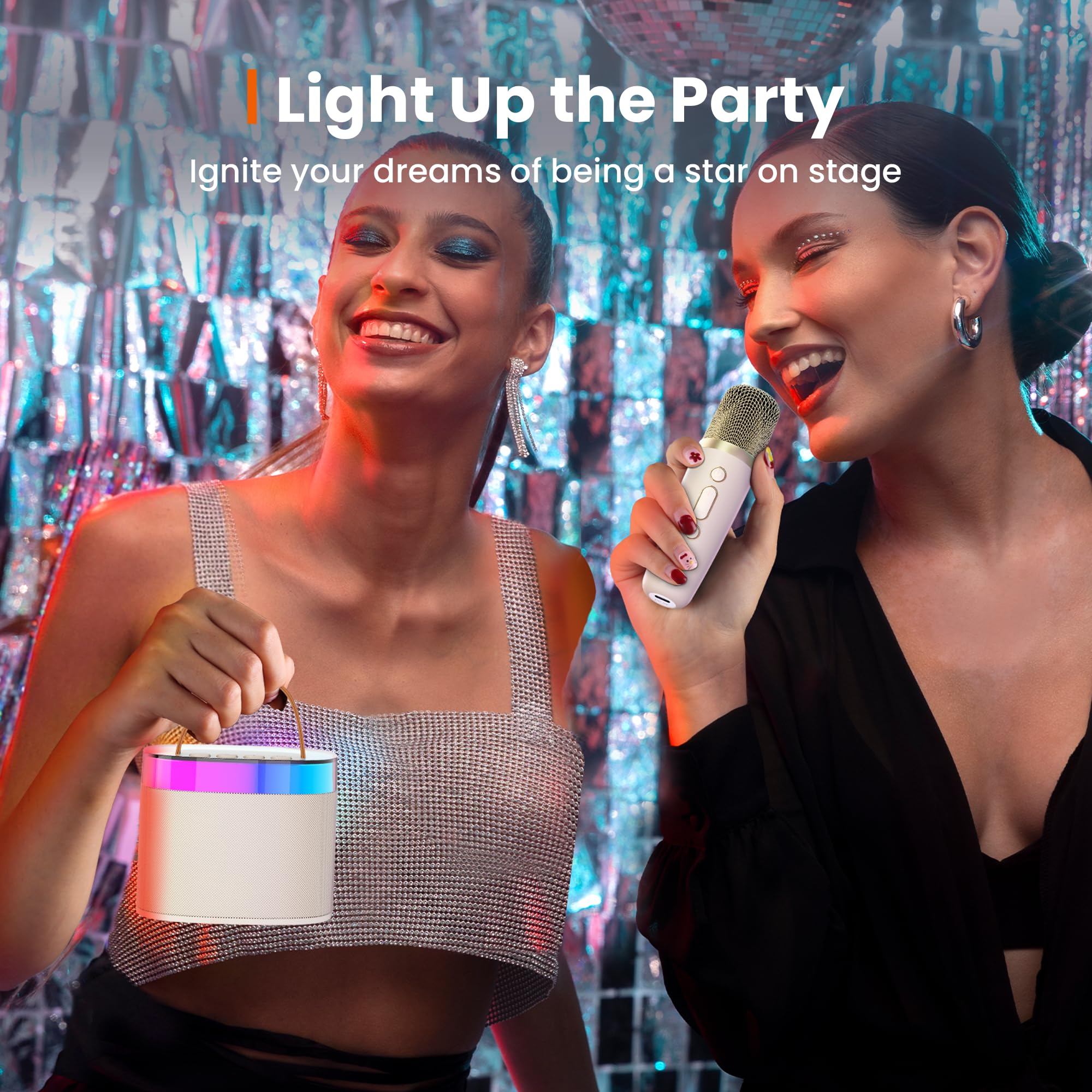 Máquina de karaoke para adultos y niños, altavoz portátil Bluetooth Karokee con 2 micrófonos inalámbricos, máquina de karaoke cantante con luces LED integradas para regalos de cumpleaños, fiesta 6