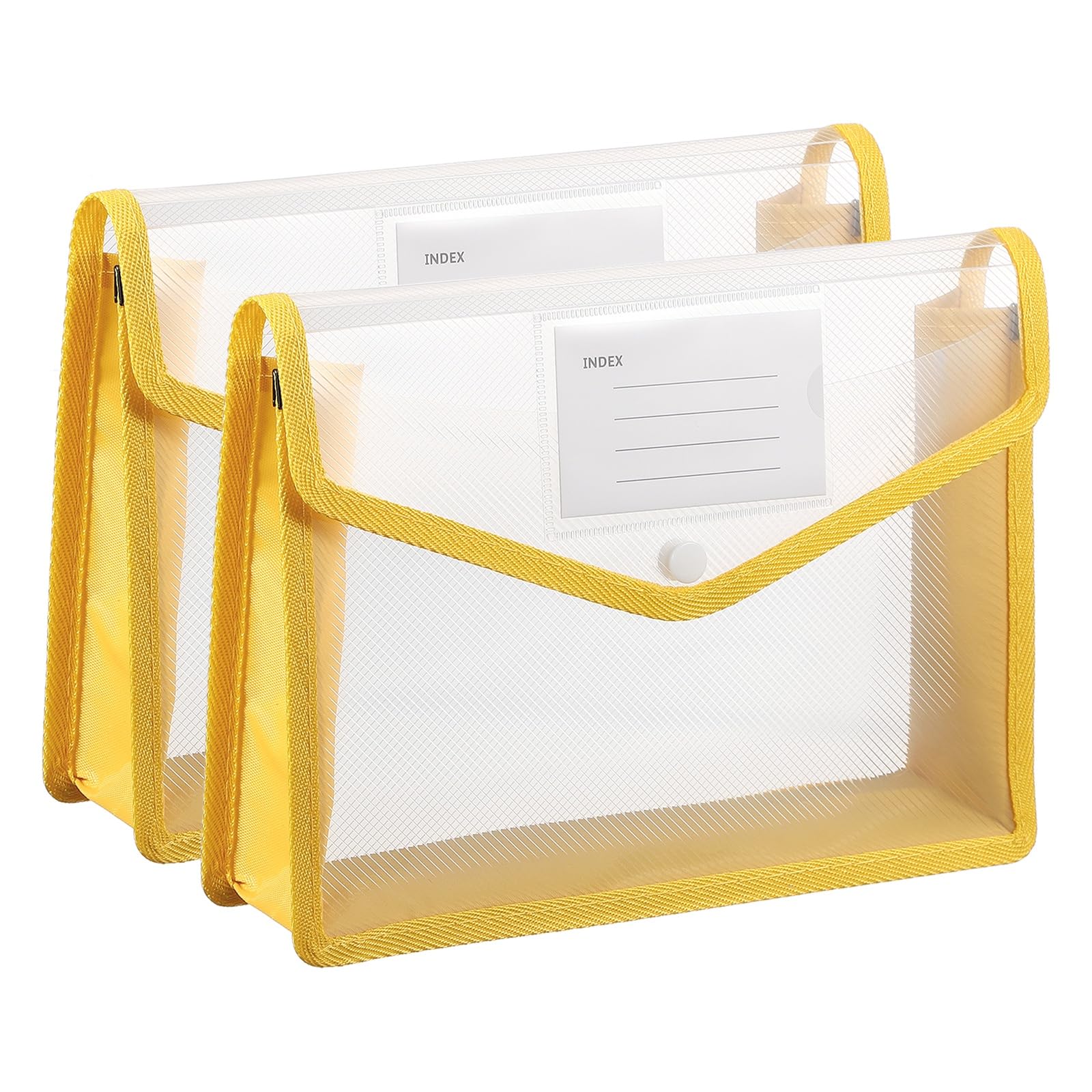 PATIKIL Plastic Expanding File Folders, 2 Pack B5 File Folder Envelopes Letter Size Document Organizer Supplies with Snap Closure for Classroom Office, Yellow, Horizontal