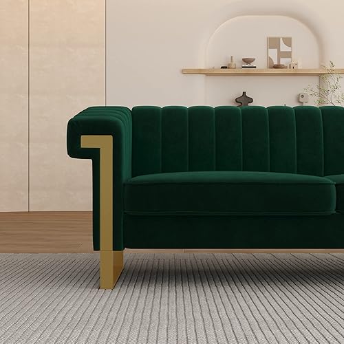 Miniatura 7 de ANTTYBALE Sofá de terciopelo de 83 pulgadas moderno de mediados de siglo sofá Chesterfield de 3 asientos sofá cama para sala de estar apartamento