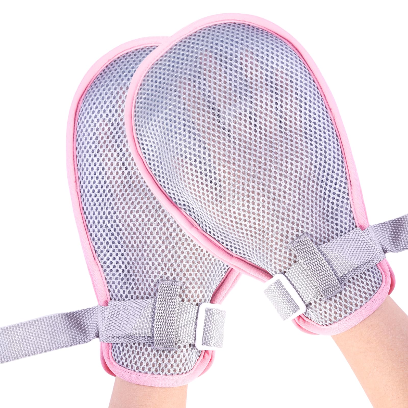 ENLUNTRA Medical Restraint Gloves - 2Pcs,Restraint Mitts with Built-in Grab Plates and Medical Finger Rings, Gloves to Prevent Scratching for Adults(Pink)