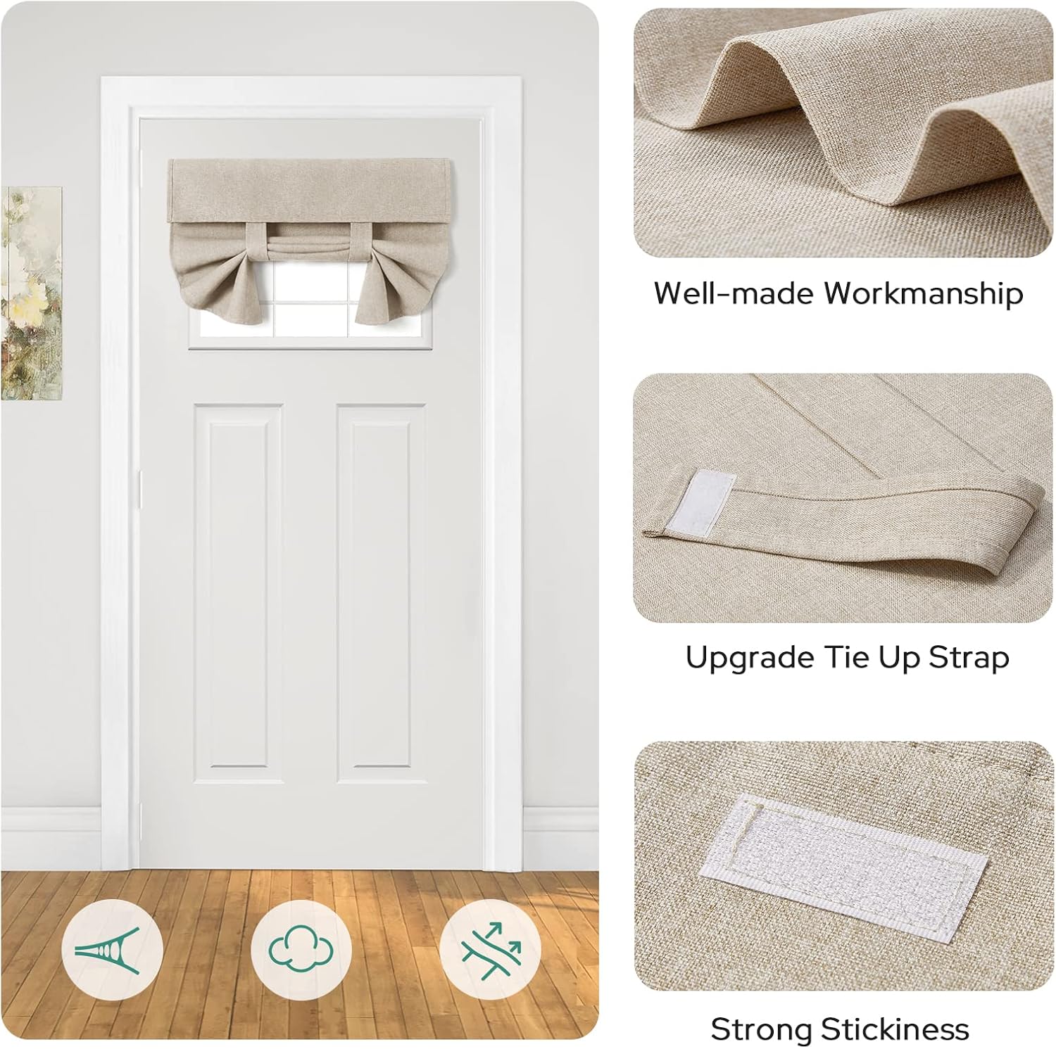 HOMEIDEAS Blackout Door Curtains for French Door 26x20 Inch Natural