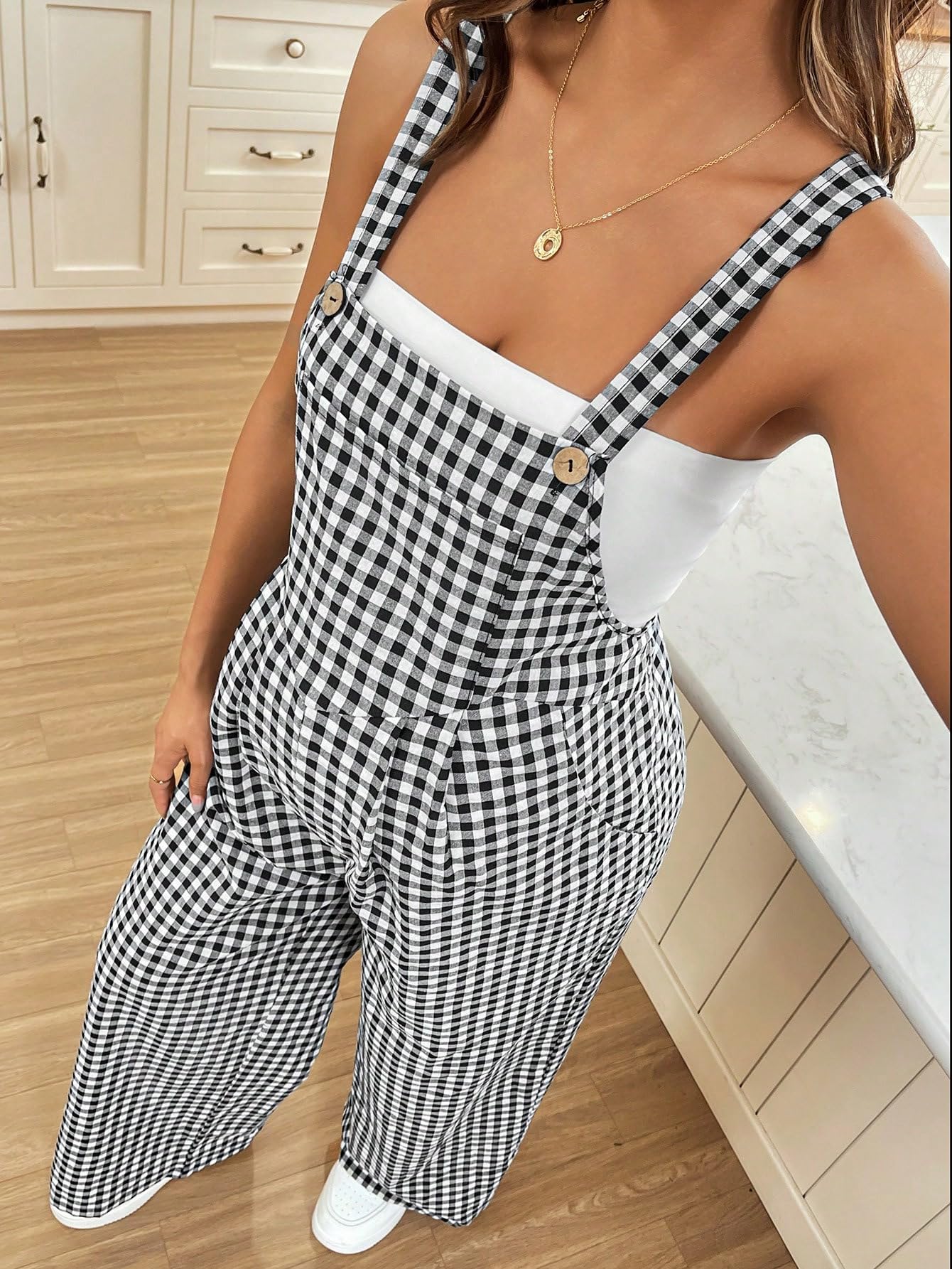 Mono de Maternidad para Mujer, Cuadros Casual Cómodo Mono Mujer Elegante Peto Jumpsuit Primavera Pantalones Tallas Grandes Holgados de Pierna Ancha Pantalones