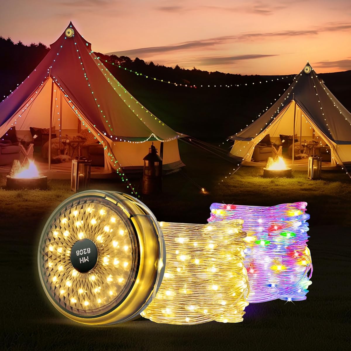 Mcbazel String Fairy Lights,Retractable Camping String Lanterns 12M/39.4FT with 10 Lighting Modes,120LED,USB Rechargeable,Multicolor&Warm Light for Outdoor/Indoor/Camping/Wedding Decor/Christmas Party : Amazon.co.uk: Lighting