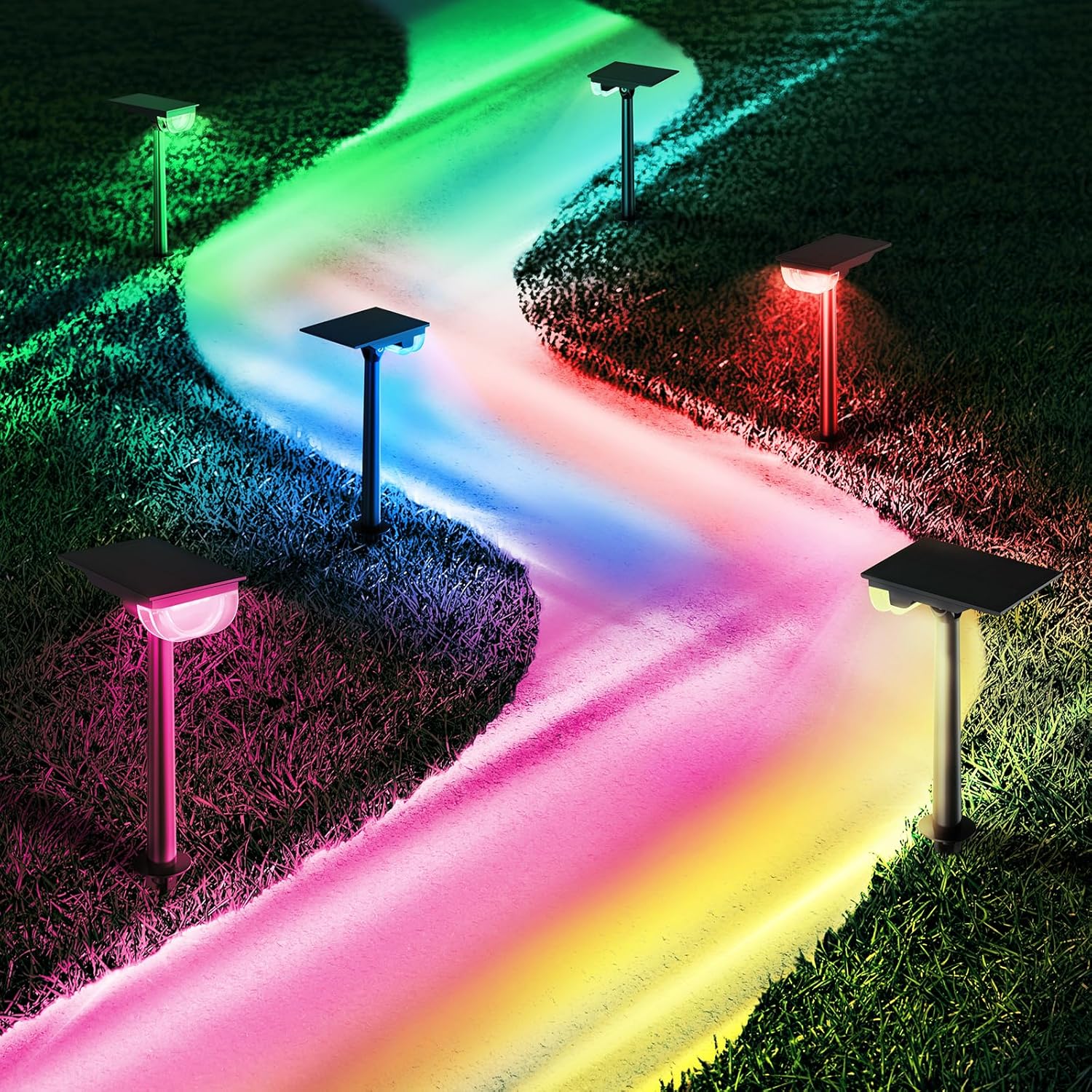 Consciot Solar Pathway Lights Outdoor 6 Pack, 7 Multicolors Solar