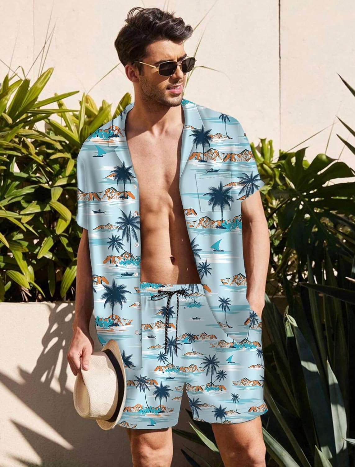 KYKU Mens Hawaiian Shirt and Short Set - Summer Short Sleeve Button Down Beach Shirts Tropical Vacation 2 Piece Outfits - Image 5