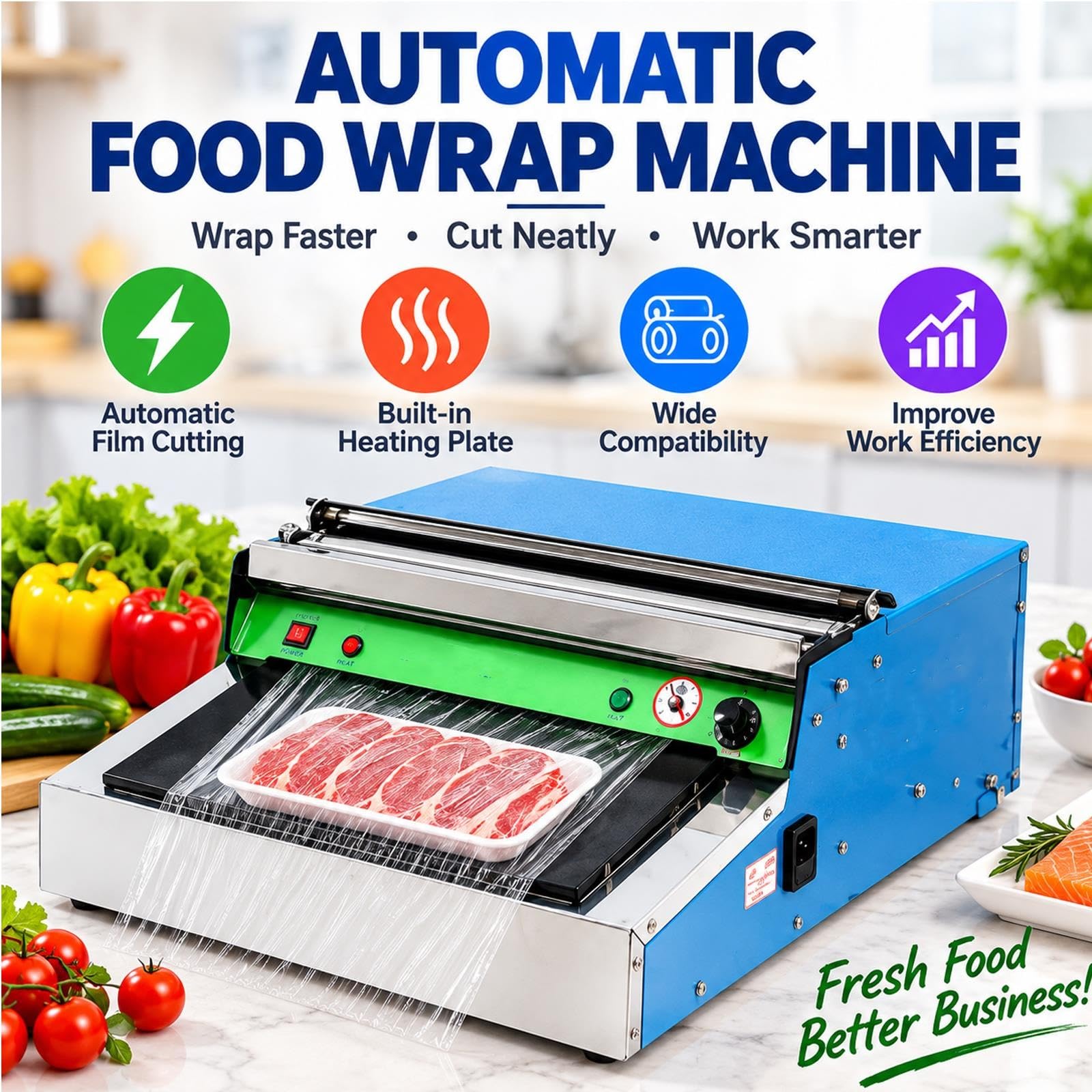 Machine D'emballage Sous Film Alimentaire, Distributeur Film Étirable