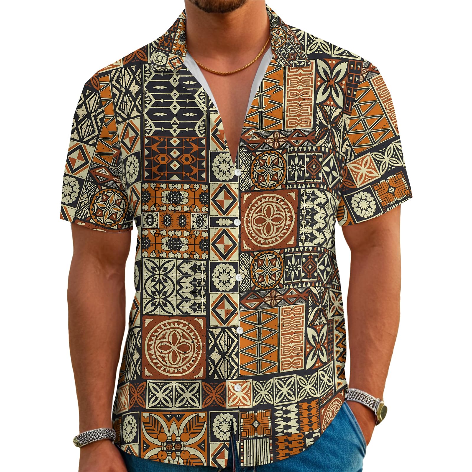 Owlfder Hawaiian Shirts for Men Funny Print Short Sleeve Summer Casual Button Down Shirts for Beach Cruise Vacation