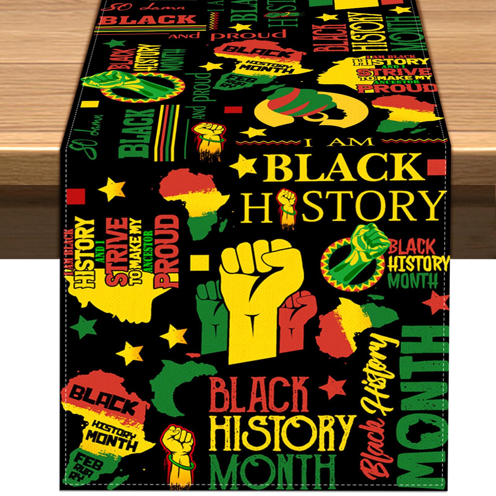 Black History Month Table Runner Afro African American Heritage Festival Support Equality Social Celebration Holiday Kitchen Dining Table Decoration (13" x 108")
