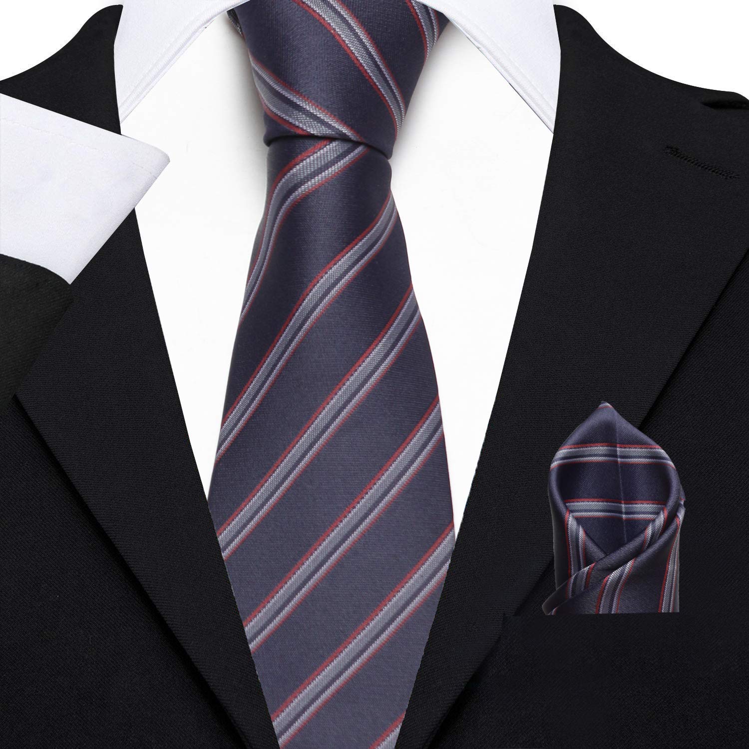 axlon Men's Micro Polyester Striped Necktie Tie Set with Pocket Square and Brooch Pin (Blue, Free Size)-picture-44