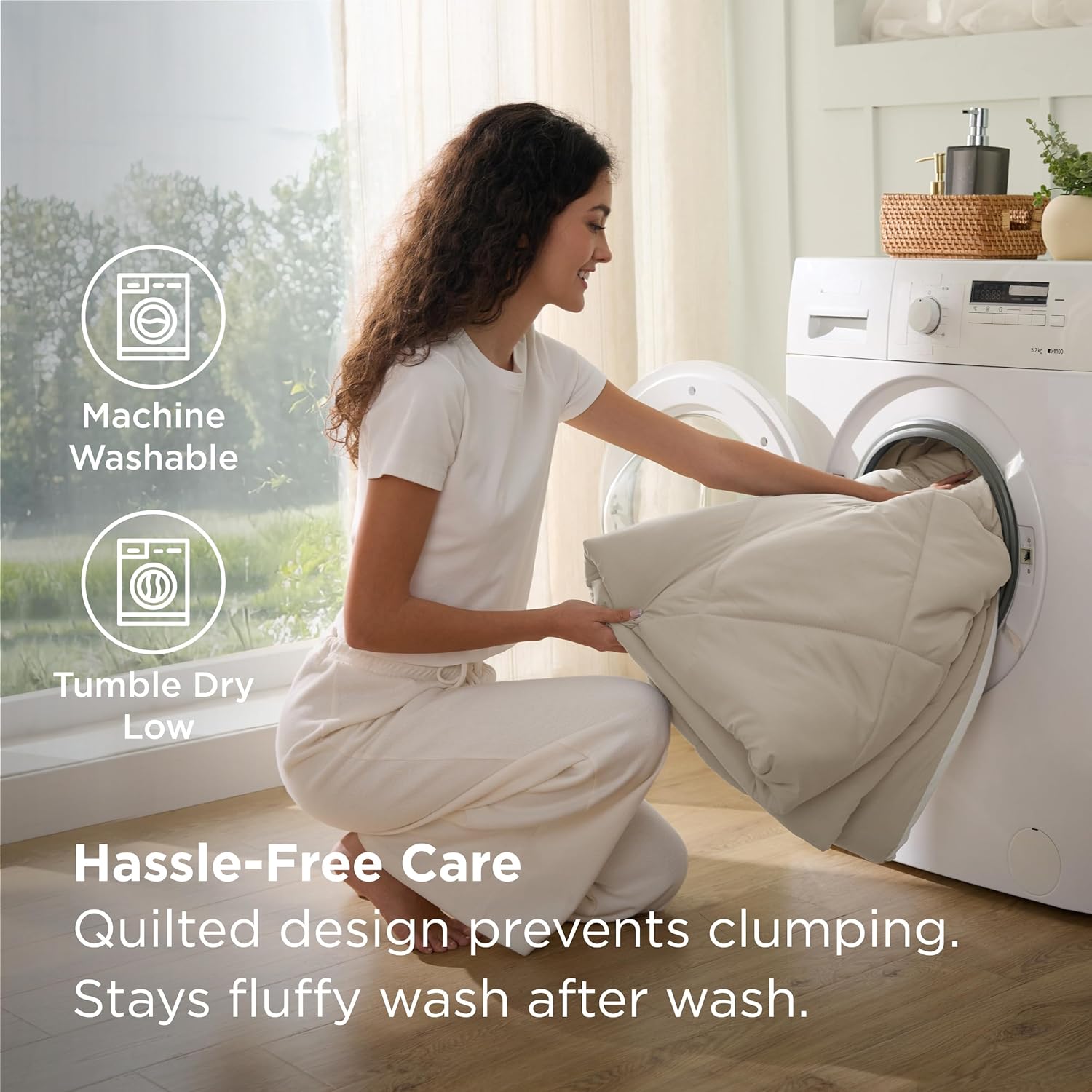 Bedsure Queen Comforter Set - 7 Pieces Reversible Beige and White Bedding, Queen Size Bed Set for All Seasons, Bed in a Bag with Down Alternative Comforter, Sheets, Pillowcases & Shams - Image 6