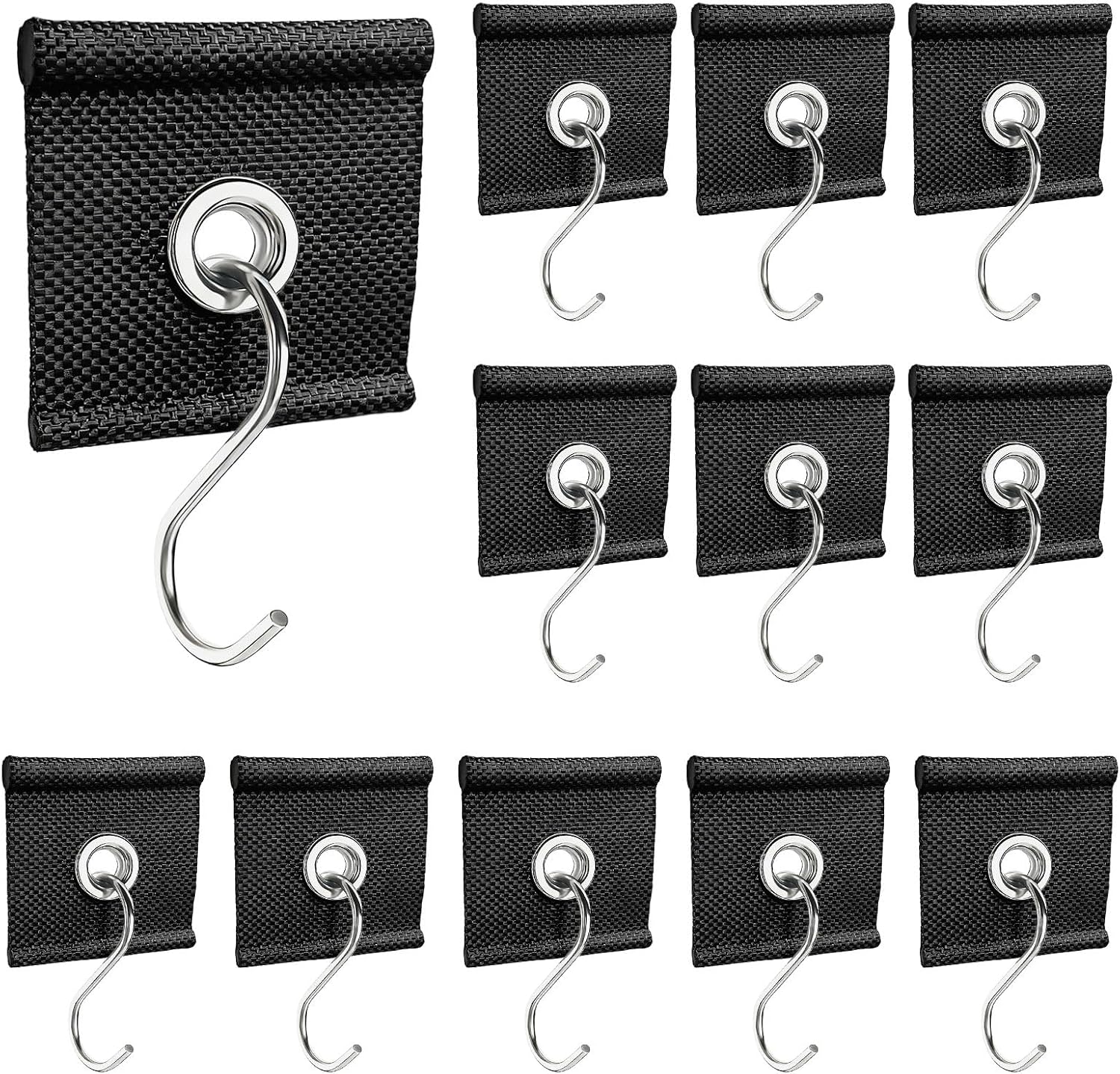 12 Packs 1.96''/5 CM RV Awning Hooks Hangers, S-Shaped RV Awning Light Clips for 5/6 MM-7/8 MM Piping Rail String Hanging Camper Camping Screen Canopy Tent Holder Accessories Black
