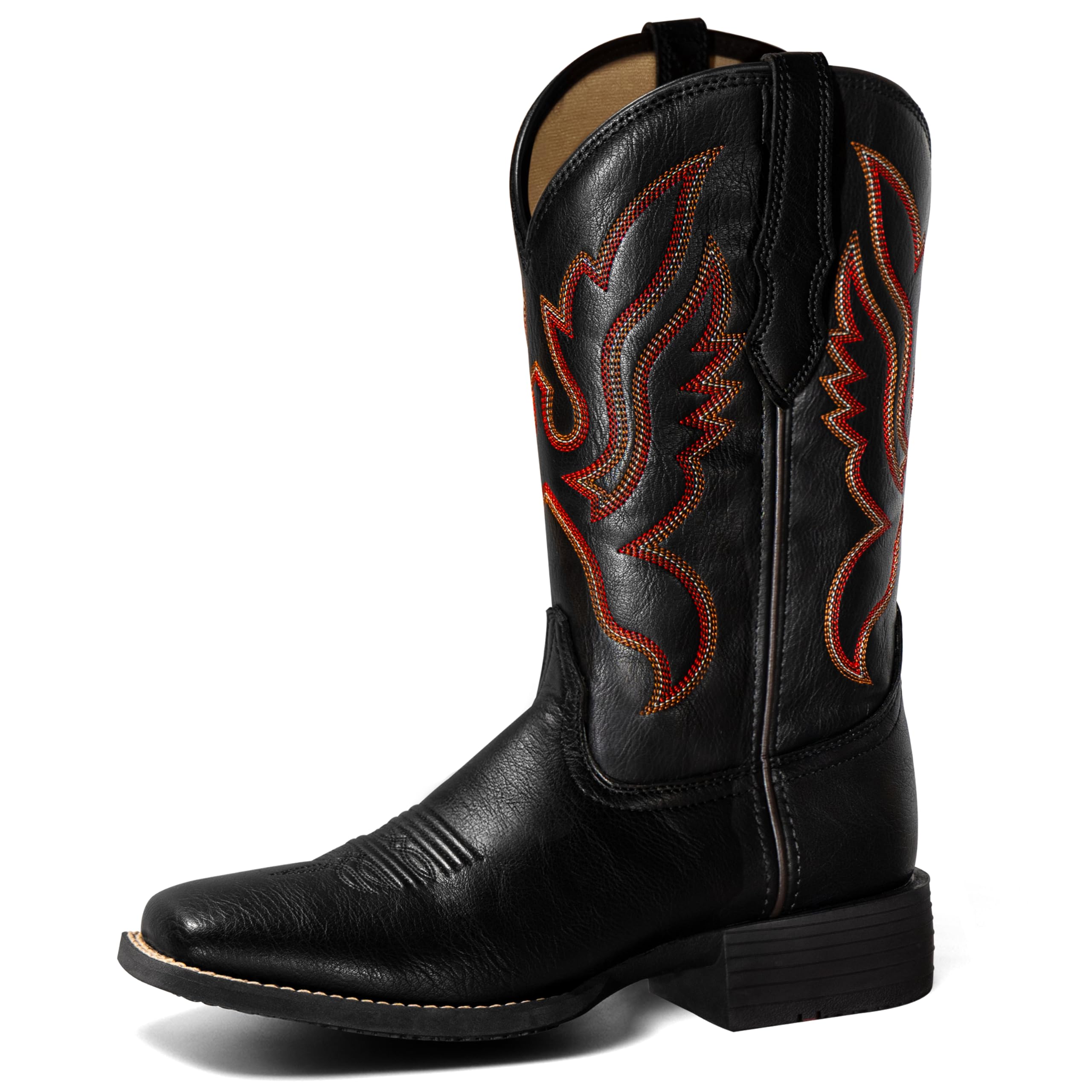 Square Toe Western Boots for Women Embroidered Mid-Calf Cowgirl Booties Cute Cowboy Boots - Brown Black Red